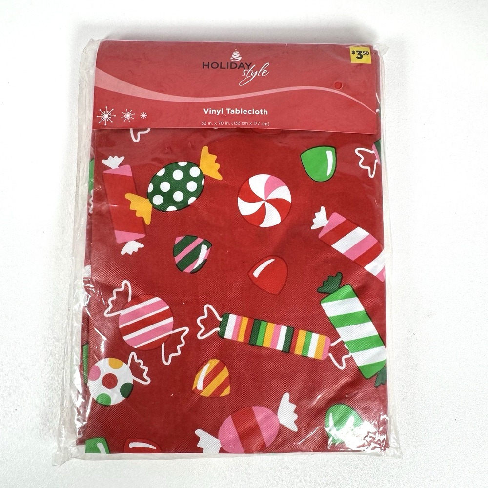 Holiday Style Christmas Candy Vinyl Tablecloth Holiday Party 52" x 70" Gum Drop - Picture 2 of 7